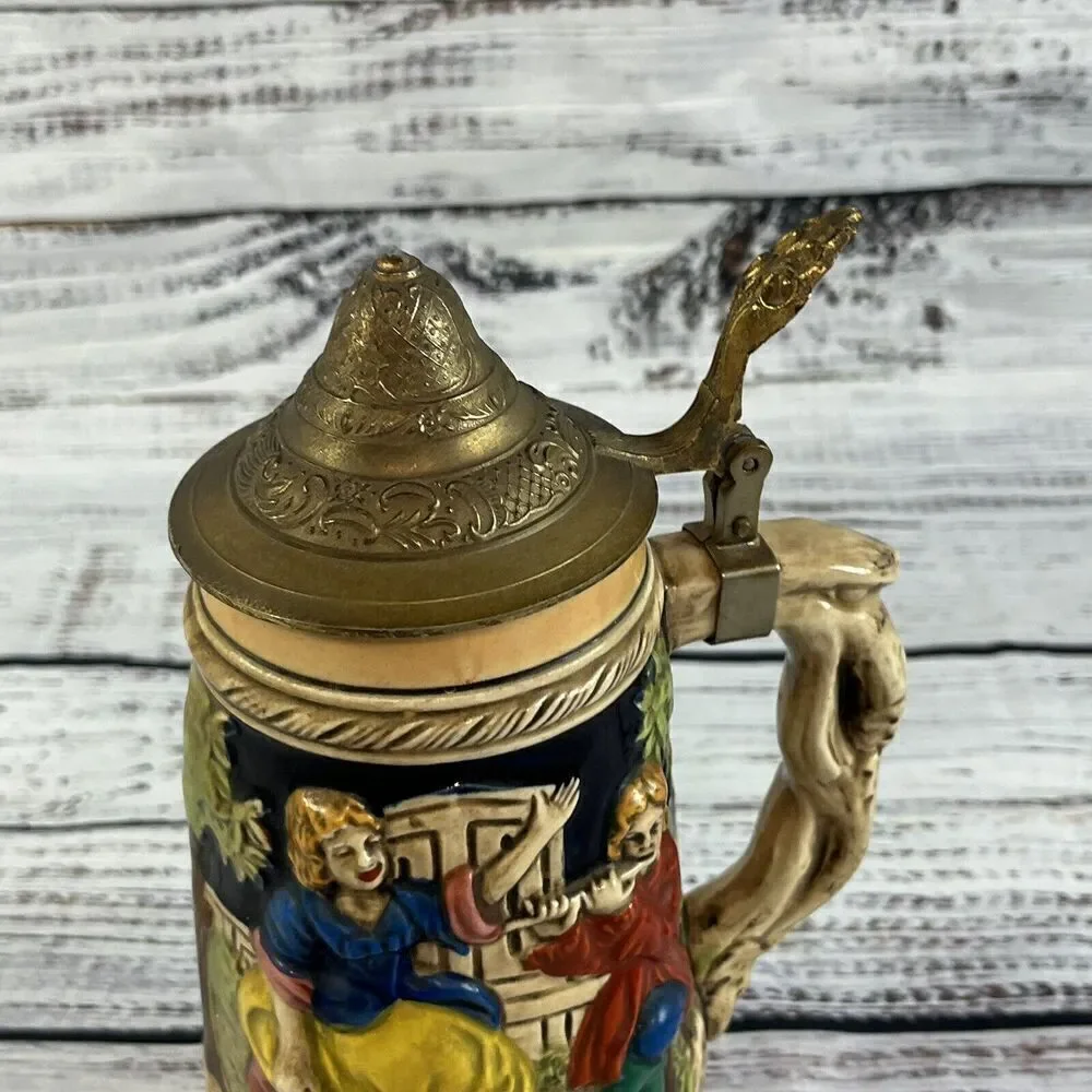 Vintage Ceramic German Beer Stein Swiss Music Box 9.5” Tall Working